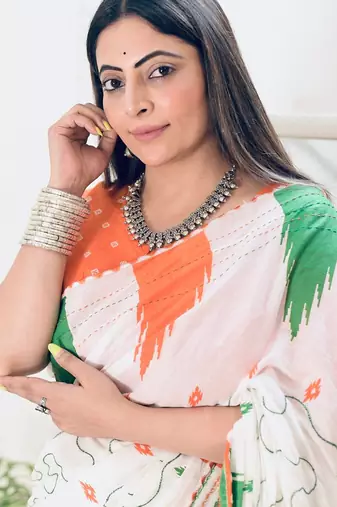 Mulmul cotton hand block printed with mirror work