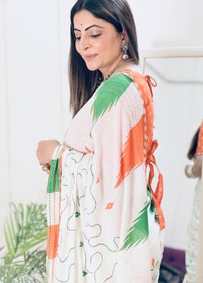 Mulmul cotton hand block printed with mirror work 4