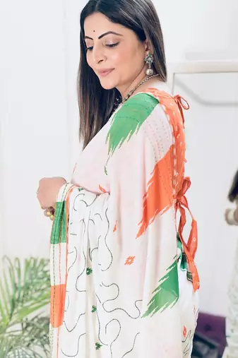 Mulmul cotton hand block printed with mirror work