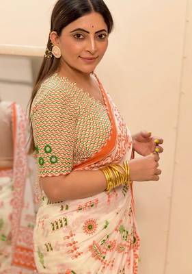 Mulmul cotton hand block printed with mirror work 2