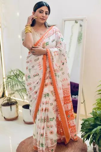 Mulmul cotton hand block printed with mirror work