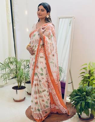 Mulmul cotton hand block printed with mirror work 5