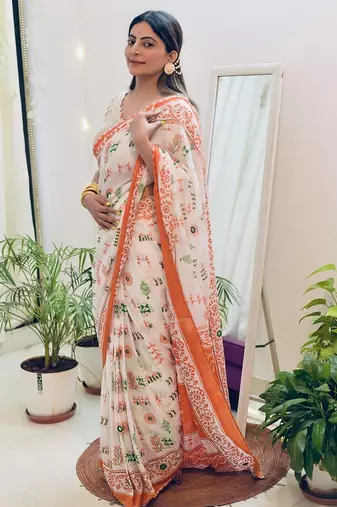Mulmul cotton hand block printed with mirror work