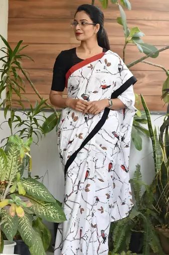Cotton jaipur block print sarees with and blouse pice
