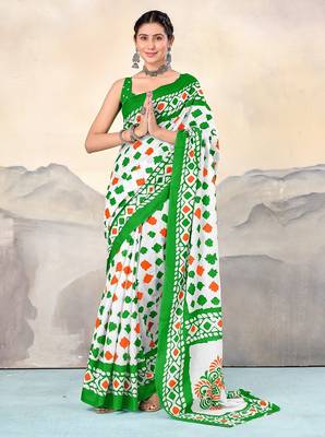 Pure cotton tiranga block printed sarees with blouse pice 1