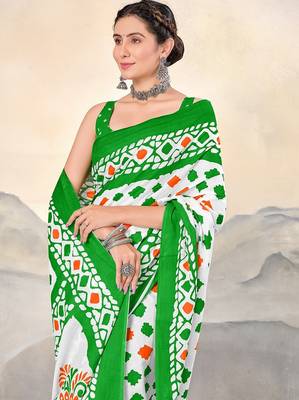 Pure cotton tiranga block printed sarees with blouse pice 2