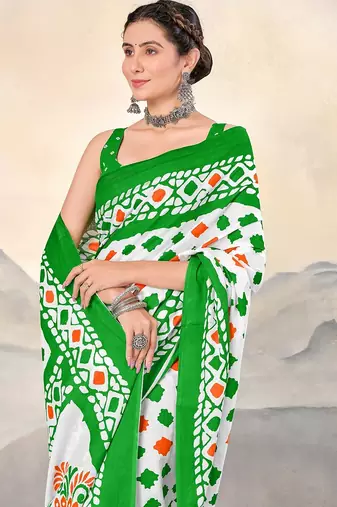 Pure cotton tiranga block printed sarees with blouse pice