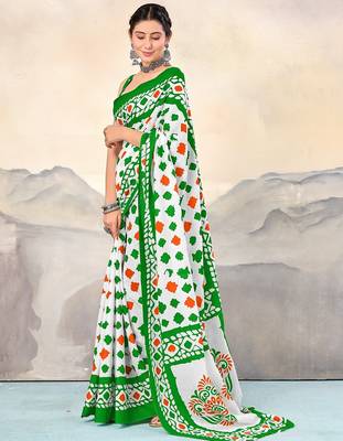 Pure cotton tiranga block printed sarees with blouse pice 3