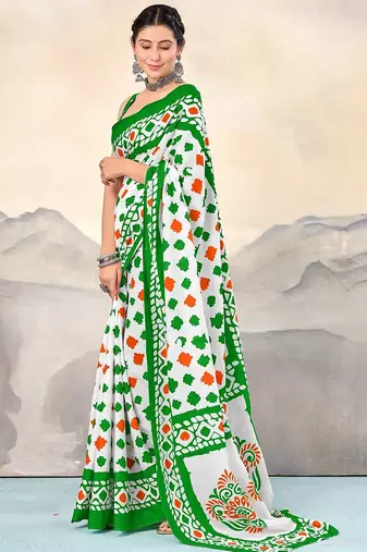 Pure cotton tiranga block printed sarees with blouse pice