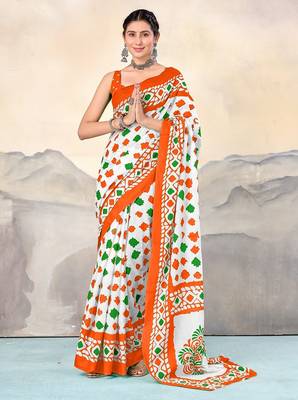 Pure cotton tiranga block printed sarees with blouse pice 1