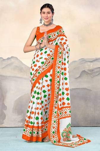 Pure cotton tiranga block printed sarees with blouse pice
