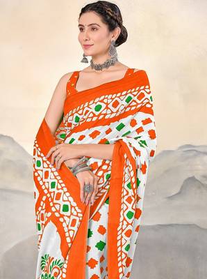 Pure cotton tiranga block printed sarees with blouse pice 2