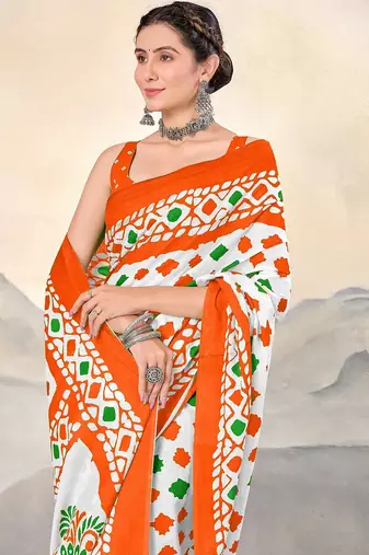 Pure cotton tiranga block printed sarees with blouse pice