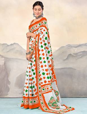 Pure cotton tiranga block printed sarees with blouse pice 3