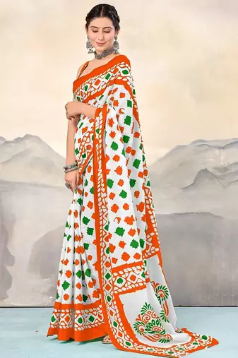 Pure cotton tiranga block printed sarees with blouse pice