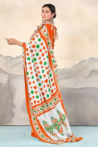 Pure cotton tiranga block printed sarees with blouse pice