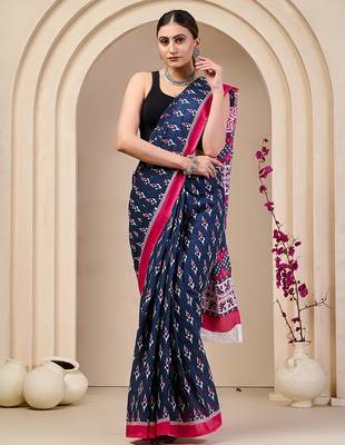 Jaipur hand block ikkat print sarees 1