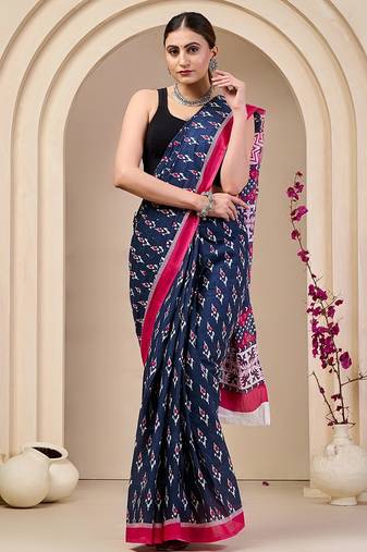 Jaipur hand block ikkat print sarees