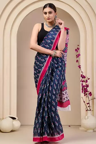 Jaipur hand block ikkat print sarees
