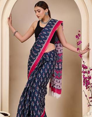 Jaipur hand block ikkat print sarees 2