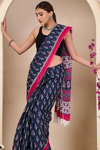 Jaipur hand block ikkat print sarees