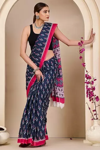 Jaipur hand block ikkat print sarees