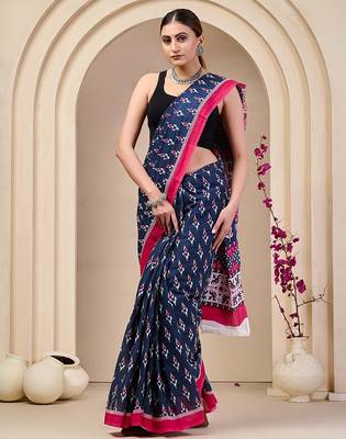 Jaipur hand block ikkat print sarees 4