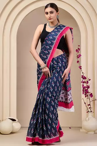 Jaipur hand block ikkat print sarees