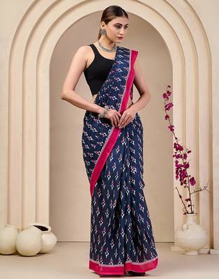 Jaipur hand block ikkat print sarees 5