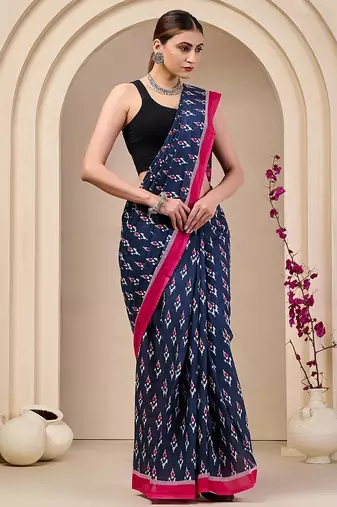 Jaipur hand block ikkat print sarees