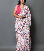 Bagru flower print sarees with pink colour plain blouse