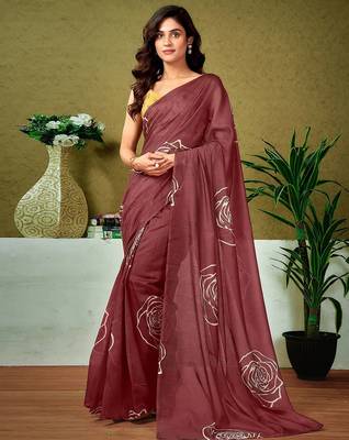 Bagru rose flower print sarees with printed blouse 1