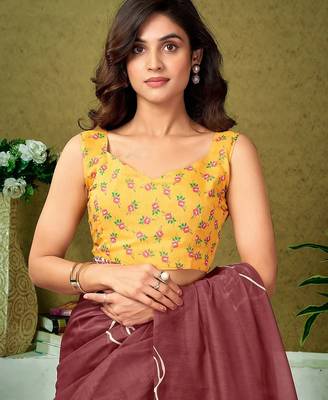 Bagru rose flower print sarees with printed blouse 2