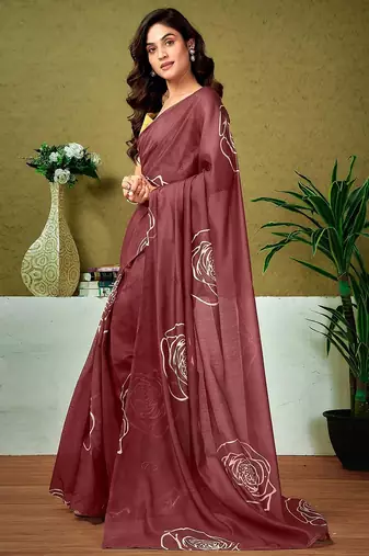 Bagru rose flower print sarees with printed blouse