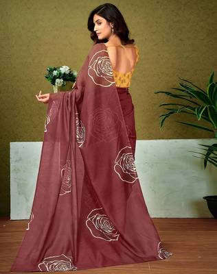 Bagru rose flower print sarees with printed blouse 4