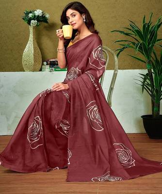 Bagru rose flower print sarees with printed blouse 5
