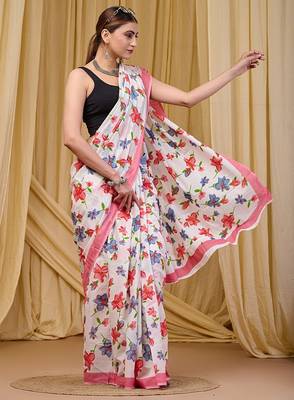 Bagru flower print sarees with solid blouse pice 1