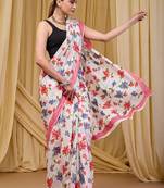 Bagru flower print sarees with solid blouse pice