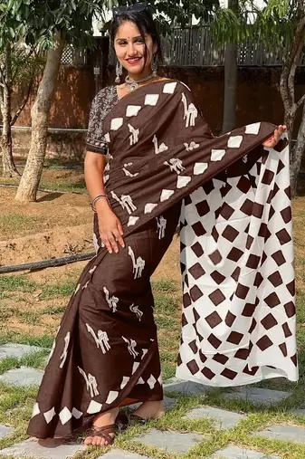 Pure cotton fancy cemal animal tranding jaipur block print sarees