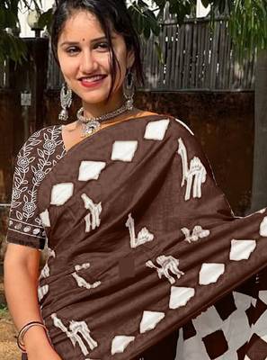 Pure cotton fancy cemal animal tranding jaipur block print sarees 2