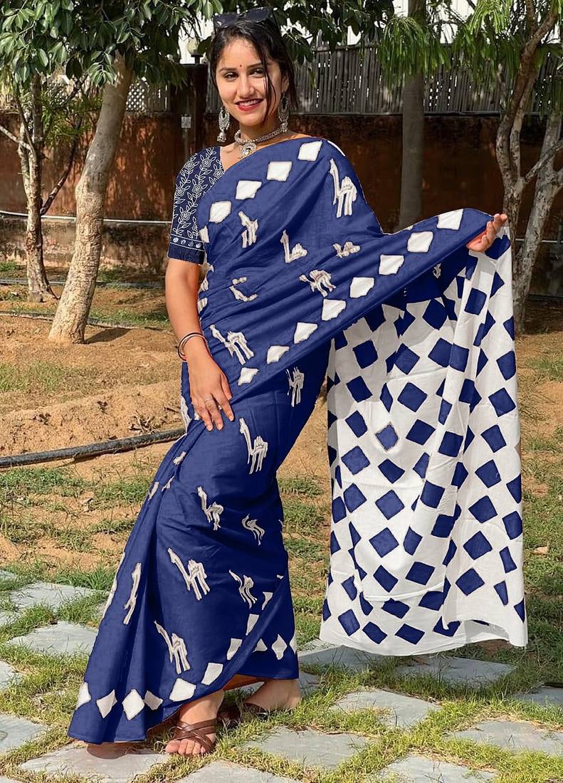 Pure cotton fancy cemal animal tranding jaipur block print sarees