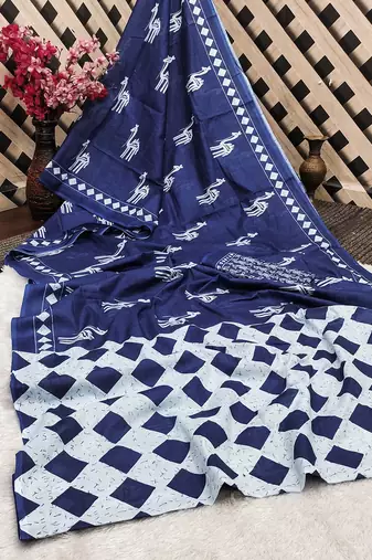Pure cotton fancy cemal animal tranding jaipur block print sarees