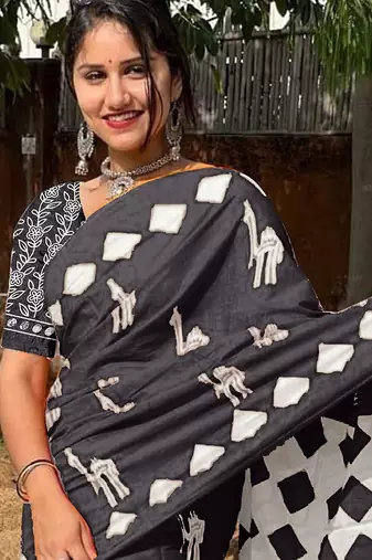 Pure cotton fancy cemal animal tranding jaipur block print sarees