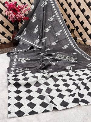 Pure cotton fancy cemal animal tranding jaipur block print sarees 4