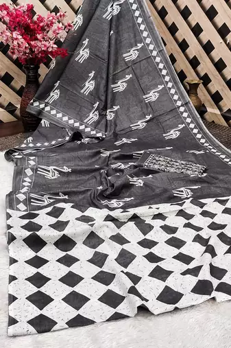 Pure cotton fancy cemal animal tranding jaipur block print sarees