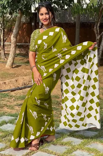 Pure cotton fancy cemal animal tranding jaipur block print sarees