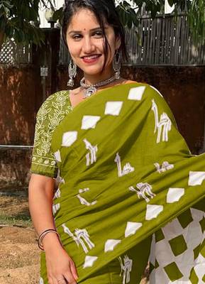 Pure cotton fancy cemal animal tranding jaipur block print sarees 2
