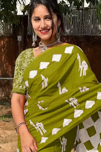 Pure cotton fancy cemal animal tranding jaipur block print sarees