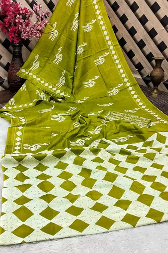 Pure cotton fancy cemal animal tranding jaipur block print sarees