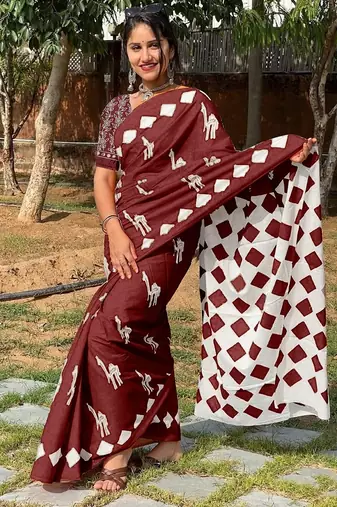 Pure cotton fancy cemal animal tranding jaipur block print sarees